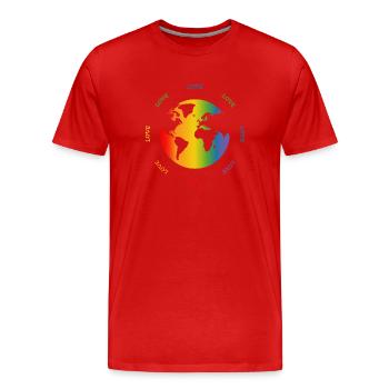 Regenbogen Weltkugel Love world - Männer Premium Bio T-Shirt - Rot - Vorne - Damien (186cm)