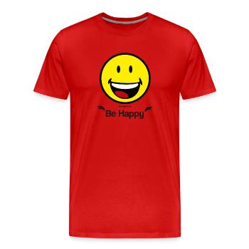 SmileyWorld "Sei glücklich" - Männer Premium Bio T-Shirt - Rot - Vorne - Damien (186cm)