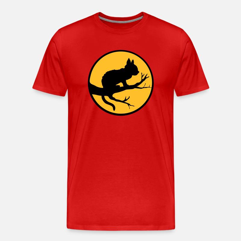 Schwarze Katze Mond Baum - Männer Premium Bio T-Shirt - Rot
