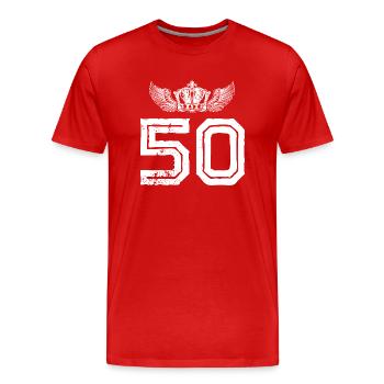 Couronne de 50 numéros - T-shirt bio Premium Homme - rouge - Devant - Damien (186cm)