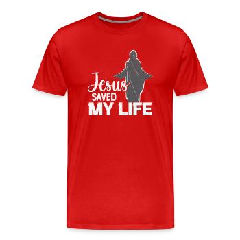 Jésus m’a sauvé la vie - T-shirt bio Premium Homme - rouge - Devant - Damien (186cm)