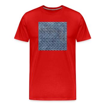 Dark Blue White Tie Dye Textile Pattern - Men's Premium Organic T-Shirt - red - Front - Damien (186cm)