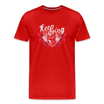 Kraftsport Gym Workout Geschenk - Männer Premium Bio T-Shirt - Rot - Vorne - Damien (186cm)