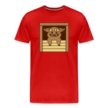 Comic drôle de cochon d’écurie - T-shirt bio Premium Homme - rouge - Devant - Damien (186cm)