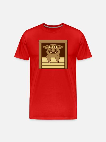 Comic funny stable pig - Men's Premium Organic T-Shirt - red
