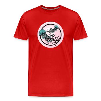 Schönes Quallen Design in Grün / Pink Unterwasser - Männer Premium Bio T-Shirt - Rot - Vorne - Damien (186cm)