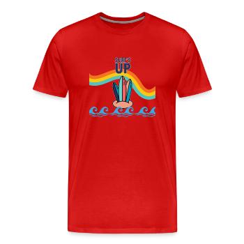 Regenbogen Surfbrett - Männer Premium Bio T-Shirt - Rot - Vorne - Damien (186cm)