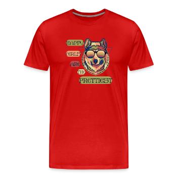 Glückliche Mädchen sind am schönsten - interessanter Spruch - Männer Premium Bio T-Shirt - Rot - Vorne - Damien (186cm)