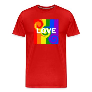 "LOVE" Logo, farbig und verflüssigt - Männer Premium Bio T-Shirt - Rot - Vorne - Damien (186cm)