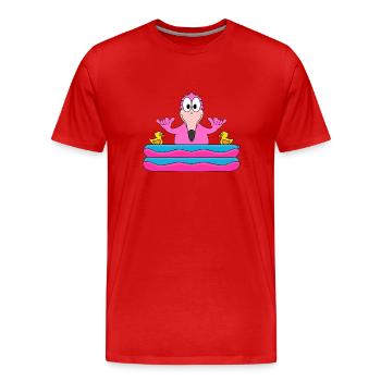 FLAMINGO - POOL - PLANSCHBECKEN - VOGEL - TIER - Männer Premium Bio T-Shirt - Rot - Vorne - Damien (186cm)