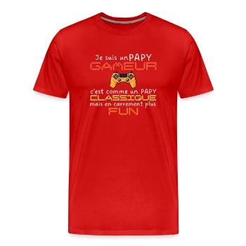 Je suis un papy gameur en carrement plus fun - T-shirt bio Premium Homme - rouge - Devant - Damien (186cm)
