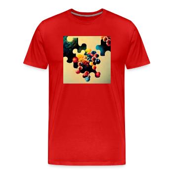 Puzzle motif with molecules - Men's Premium Organic T-Shirt - red - Front - Damien (186cm)