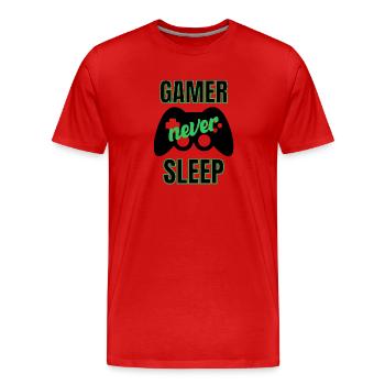 Gamer schläft nie - Männer Premium Bio T-Shirt - Rot - Vorne - Damien (186cm)
