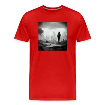 Imaginez que c’est la guerre et que personne ne le fait - T-shirt bio Premium Homme - rouge - Devant - Damien (186cm)
