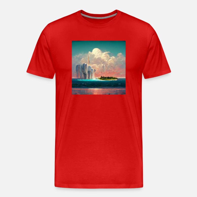 Zukünftiges Paradise Island Gemälde - Männer Premium Bio T-Shirt - Rot