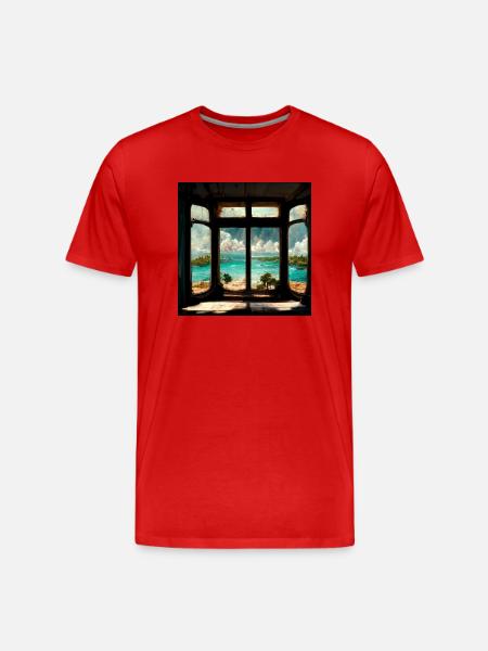 Paradise Island Painting - Men's Premium Organic T-Shirt - red