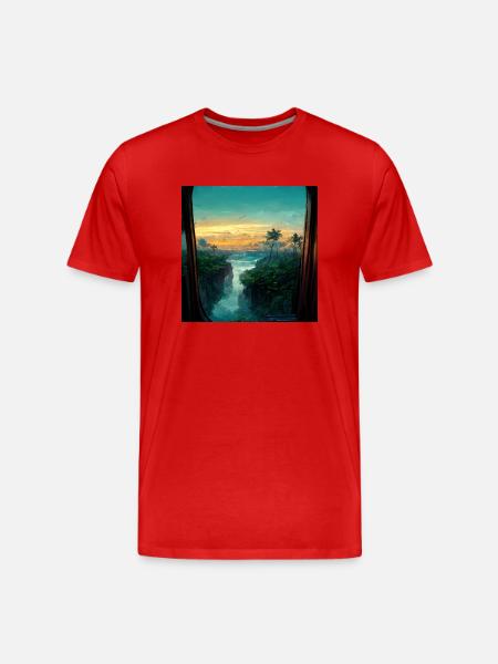 Paradise Island Painting - Men's Premium Organic T-Shirt - red