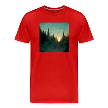 Sonnenuntergang Im Wald - Männer Premium Bio T-Shirt - Rot - Vorne - Damien (186cm)