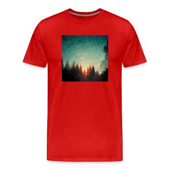 Sonnenuntergang Im Wald - Männer Premium Bio T-Shirt - Rot - Vorne - Damien (186cm)