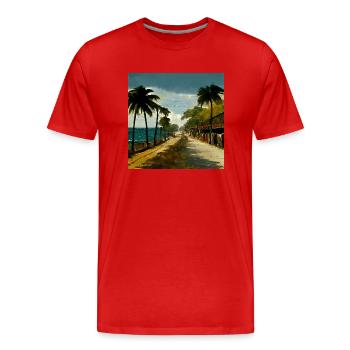 Viale Giamaicano - Maglietta ecologica premium da uomo - rosso - Fronte - Damien (186cm)