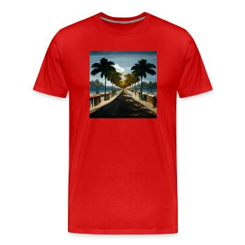 Viale Giamaicano - Maglietta ecologica premium da uomo - rosso - Fronte - Damien (186cm)