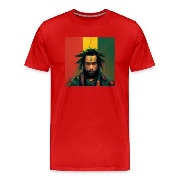 Peinture de samouraï rasta - T-shirt bio Premium Homme - rouge - Devant - Damien (186cm)