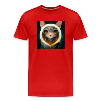 Realistische Katze In Der Weltraummalerei - Männer Premium Bio T-Shirt - Rot - Vorne - Damien (186cm)