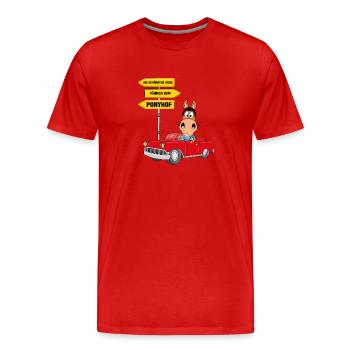 DIE SCHÖNSTEN WEGE FÜHREN ZUM PONYHOF - PFERD - Männer Premium Bio T-Shirt - Rot - Vorne - Damien (186cm)