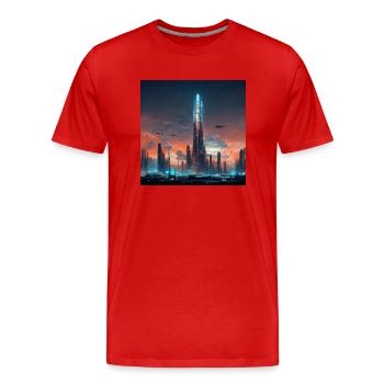 Ville du futur - T-shirt bio Premium Homme - rouge - Devant - Damien (186cm)