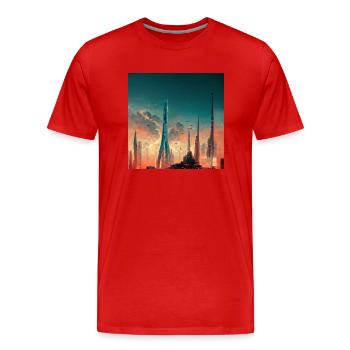 Ville du futur - T-shirt bio Premium Homme - rouge - Devant - Damien (186cm)