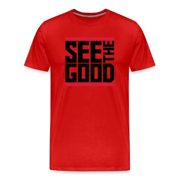 voir la bonne citation - T-shirt bio Premium Homme - rouge - Devant - Damien (186cm)