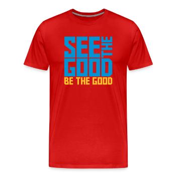 voir la bonne citation - T-shirt bio Premium Homme - rouge - Devant - Damien (186cm)