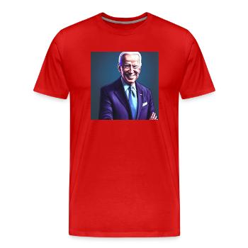 Joe Biden Cartoon Painting - Men's Premium Organic T-Shirt - red - Front - Damien (186cm)