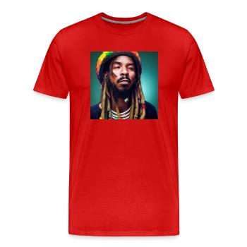 Portrait rastafari - T-shirt bio Premium Homme - rouge - Devant - Damien (186cm)