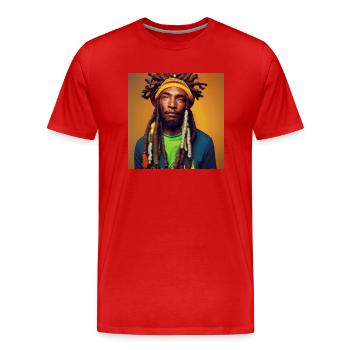 Portrait rastafari - T-shirt bio Premium Homme - rouge - Devant - Damien (186cm)