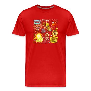 Visage en colère visage heureux dessin animé heureux - T-shirt bio Premium Homme - rouge - Devant - Damien (186cm)