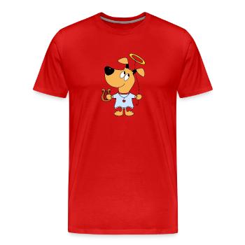 HUND - ENGEL - HIMMEL - HARFE - HEILIGENSCHEIN - Männer Premium Bio T-Shirt - Rot - Vorne - Damien (186cm)