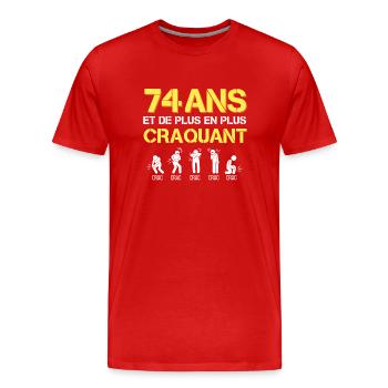 T-shirt Homme Anniversaire 74 ans - T-shirt bio Premium Homme - rouge - Devant - Damien (186cm)