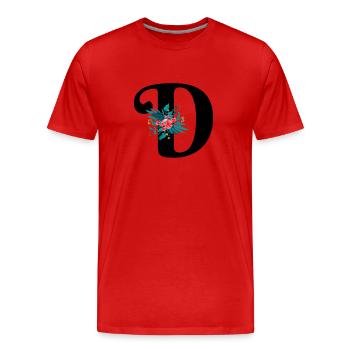 lettre D fleuris - T-shirt bio Premium Homme - rouge - Devant - Damien (186cm)
