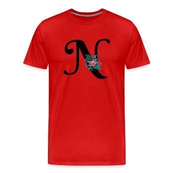 lettre N fleuris - T-shirt bio Premium Homme - rouge - Devant - Damien (186cm)