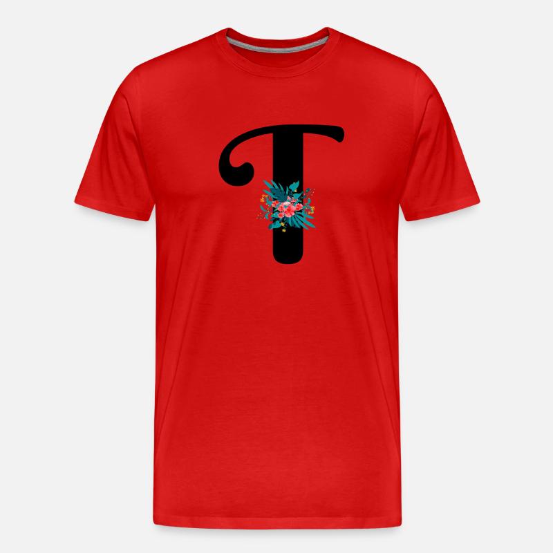 Buchstabe T geblümt - Männer Premium Bio T-Shirt - Rot