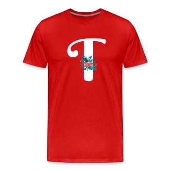 lettre T fleuris - T-shirt bio Premium Homme - rouge - Devant - Damien (186cm)