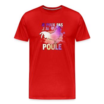 je peux pas j'ai poule watercolor - T-shirt bio Premium Homme - rouge - Devant - Damien (186cm)