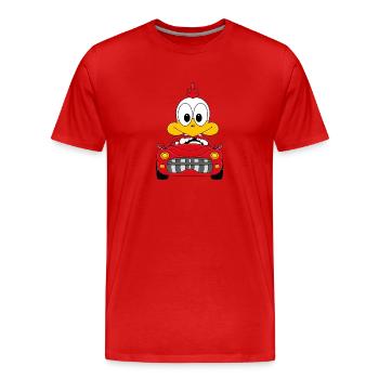AUTO - HUHN - TIERISCH - TIER - LUSTIGER VOGEL - Männer Premium Bio T-Shirt - Rot - Vorne - Damien (186cm)
