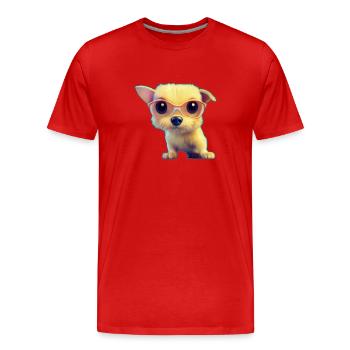 Chiot avec lunettes - T-shirt bio Premium Homme - rouge - Devant - Damien (186cm)
