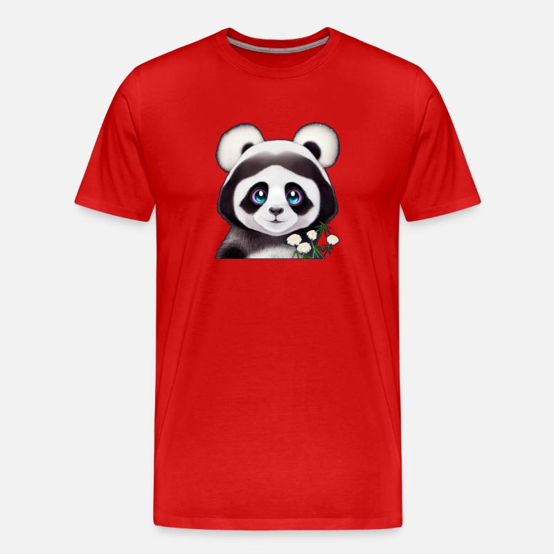Panda mit Blumen - Männer Premium Bio T-Shirt - Rot