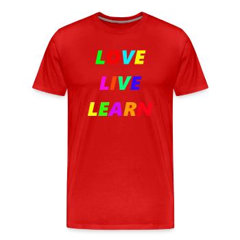 LOVE LIVE LEARN - Men's Premium Organic T-Shirt - red - Front - Damien (186cm)