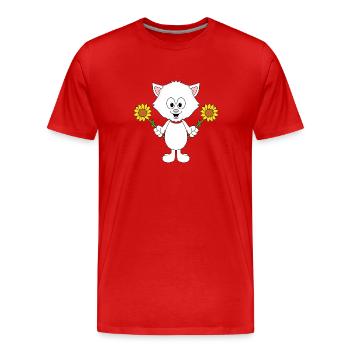 KATZE - SONNENBLUMEN - BLUMEN - TIERISCH - Männer Premium Bio T-Shirt - Rot - Vorne - Damien (186cm)