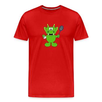 DRACHE - FEDERBALL - SPORT - BADMINTON - TIER - Männer Premium Bio T-Shirt - Rot - Vorne - Damien (186cm)