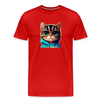 Cat with glasses - Men's Premium Organic T-Shirt - red - Front - Damien (186cm)